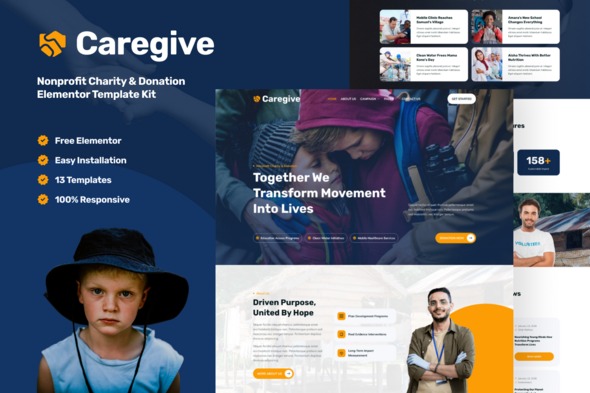 Caregive  – Nonprofit Charity & Donation Elementor Template Kit