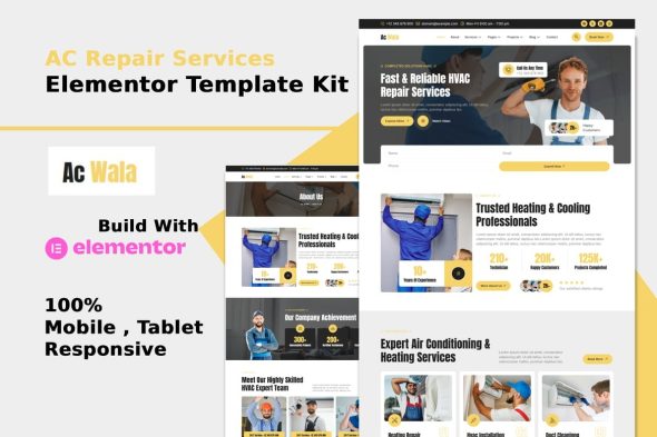 AcWala  – Air Conditioner & HVAC Repair Elementor Template Kit