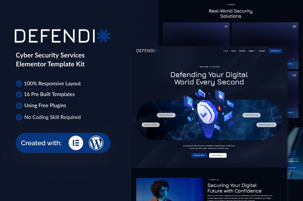 Defendio  – Cyber Security Services Elementor Template Kit