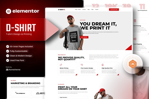 D-Shirt  – T Shirt Design & Printing Elementor Pro Full Site Template Kit