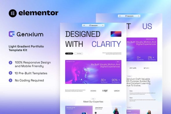Genxium  – Light Gradient Portfolio Elementor Template Kit