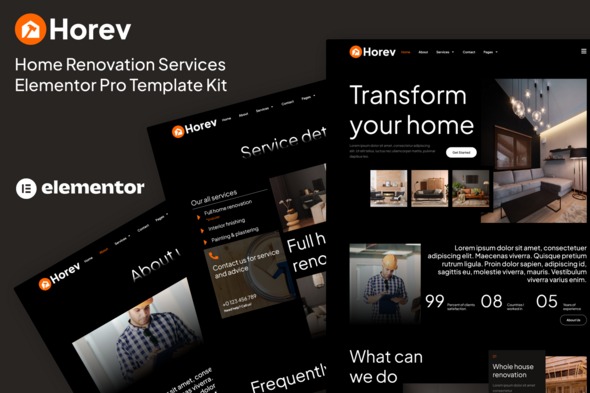 Horev  – Home Renovation Services Elementor Pro Template Kit