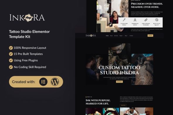 Inkora  – Tattoo Studio Elementor Template Kit