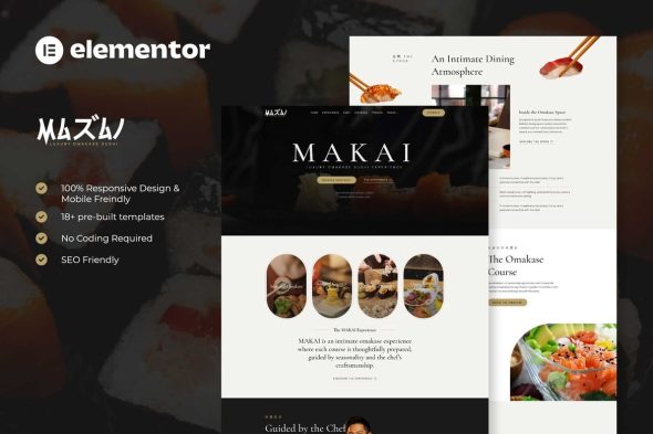 MAKAI  – Luxury Omakase Sushi Experience Elementor Template Kit