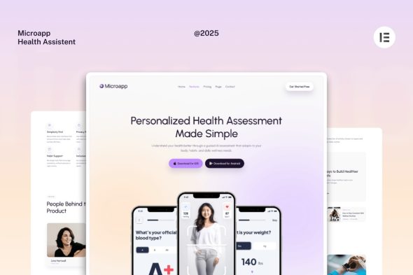 MicroApp  – SaaS Mobile App Website Elementor Template Kits