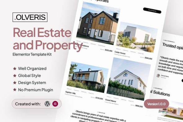 Olveris  – Modern Real Estate and Property Elementor Template Kit