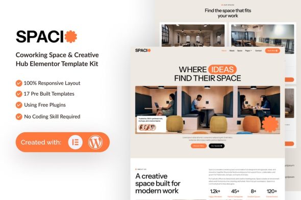 Spacio  – Coworking Space & Creative Hub Elementor Template Kit