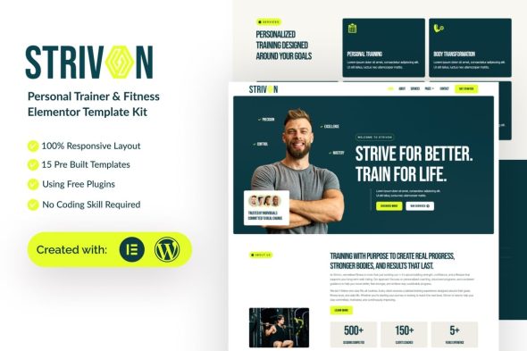 Strivon  – Personal Trainer & Fitness Elementor Template Kit
