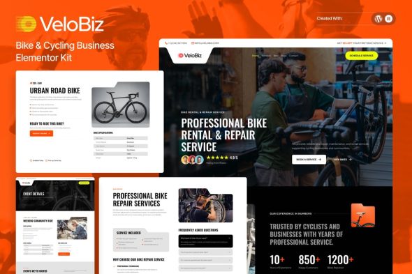 VeloBiz  – Bike & Cycling Business Elementor Template Kit