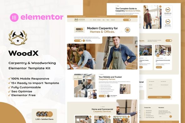 Woodx  – Carpentry & Woodworking Elementor Template Kit