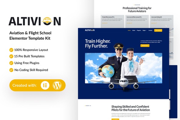 Altivion  – Aviation & Flight School Elementor Template Kit