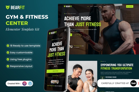 Bearfit  – Gym & Fitness Center Elementor Template Kit