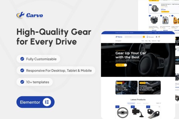 Carvo  – Auto Parts Store & Accessories Elementor Pro Template Kit