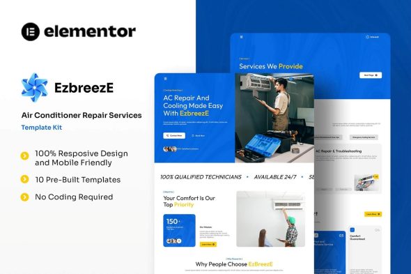EzbreezE  – Air Conditioner Repair Services Elementor Template Kit