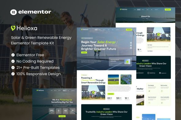 Helioxa  – Solar & Green Renewable Energy Elementor Template Kit