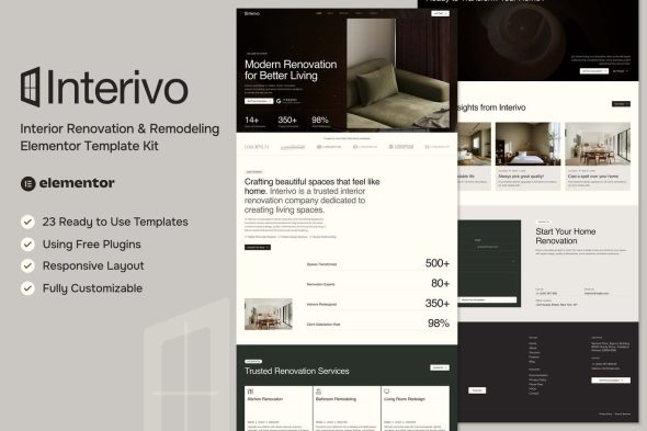 Interivo  – Interior Renovation & Remodeling Elementor Template Kit