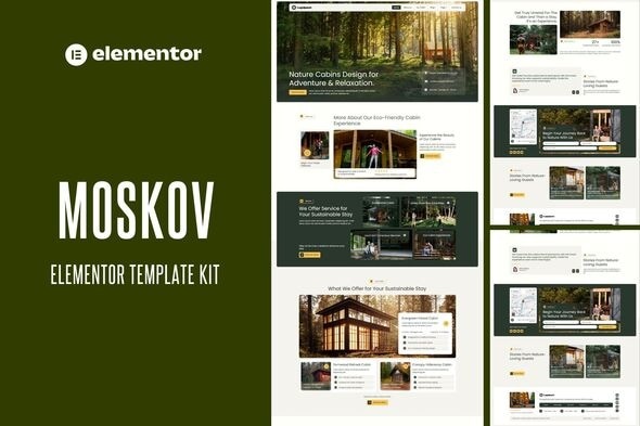 Moskov  – Eco-Friendly Cabin Rental Adventure Elementor Template Kit