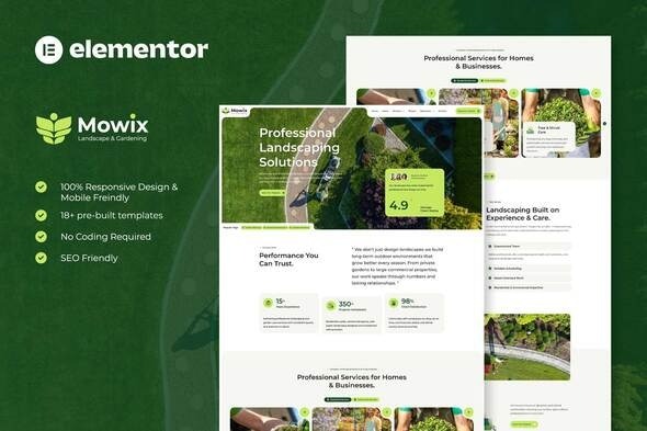 Mowix  – Landscaping & Gardening Elementor Pro Template Kit