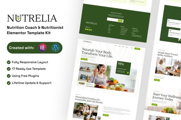 Nutrelia  – Nutrition Coach & Nutritionist Elementor Template Kit