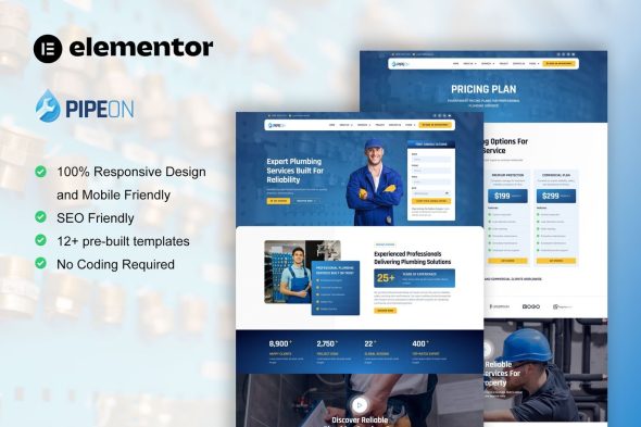PipeOn  – Plumbing Services Elementor Pro Template Kit