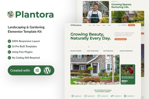 Plantora  – Landscaping & Gardening Elementor Template Kit