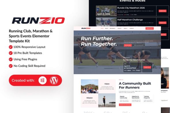 Runzio  – Running Club, Marathon & Sports Events Elementor Template Kit