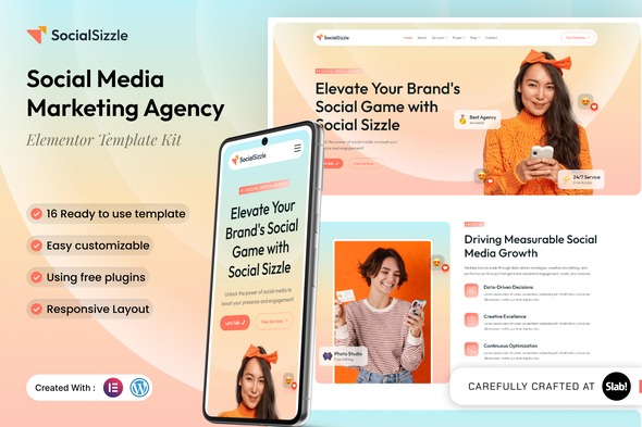 Socialsizzle  – Social Media Marketing Agency Elementor Template Kit