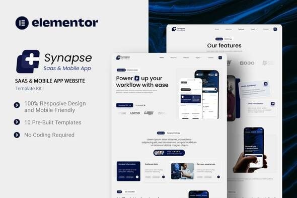 Synapse  – Saas & Mobila App Website Elementor Template Kit