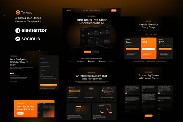 Taskpad  – AI Saas & Tech Startup Elementor Template Kit
