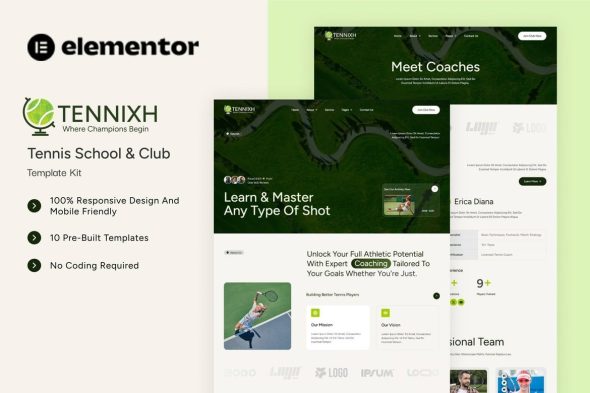Tennixh  – Tennis School & Club Elementor Template Kit