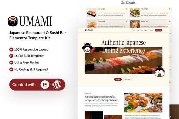 Umami  – Japanese Restaurant & Sushi Bar Elementor Template Kit