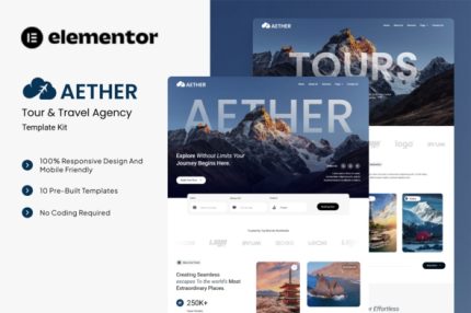 Aether - Tour & Travel Agency Elementor Template Kit