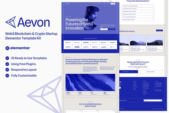 Aevon  – Web3 Blockchain & Crypto Startup Elementor Template Kit