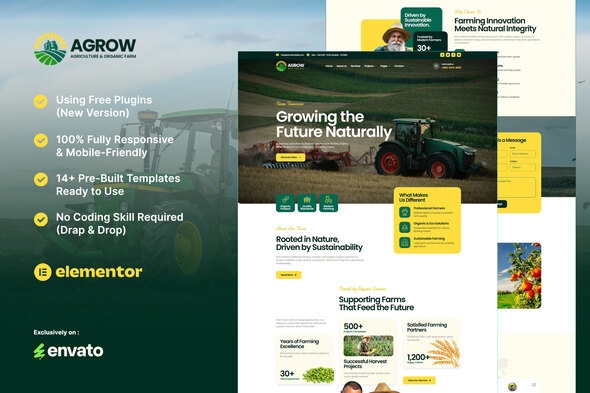 Agrow  – Organic Farm Agriculture Elementor Template Kit