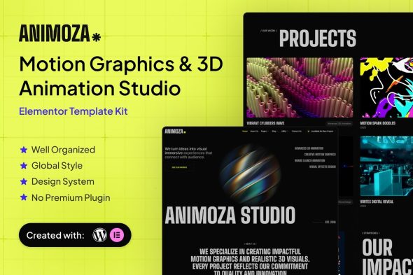 Animoza  – Motion Graphics & 3D Animation Studio Elementor Template Kit