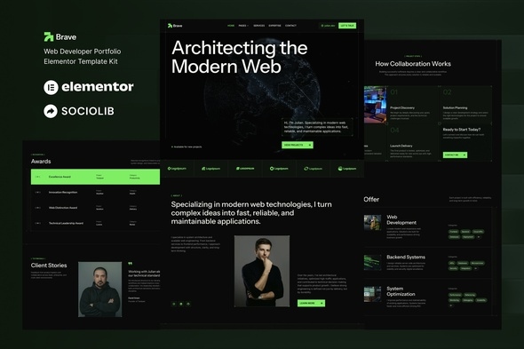 Brave  – Web Developer Portfolio Elementor Template Kit