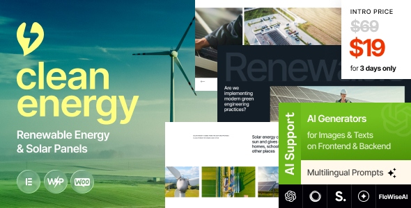 Clean Energy 1.0.0 – Renewable Energy & Solar Panels WordPress Theme