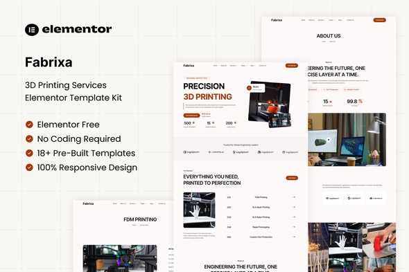 Fabrixa  – 3D Printing Services Elementor Template Kit