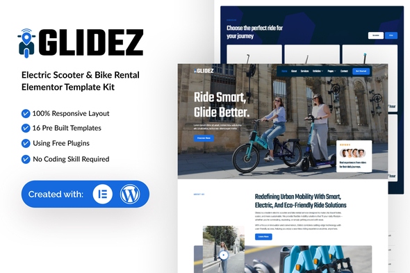 Glidez  – Electric Scooter & Bike Rental Elementor Template Kit