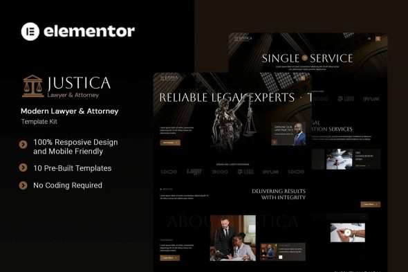 Justica  – Modern Lawyer & Attorney Elementor Template Kit