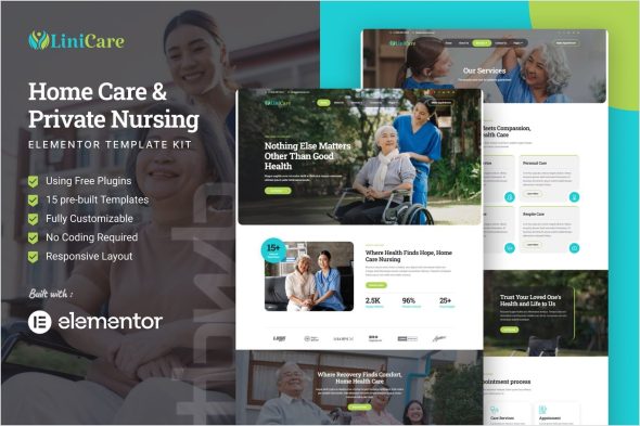 LiniCare  – Home Care & Private Nursing Elementor Template Kit