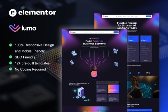 Lumo  – Artificial Intelligence & Technology Services Elementor Pro Template Kit