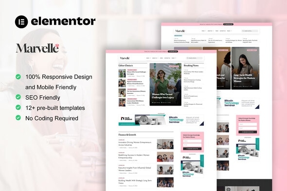Marvelle  – Modern Feminine Blog & Magazine Elementor Pro Template Kit