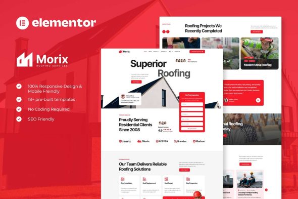 Morix  – Roofing Services Elementor Pro Template Kit