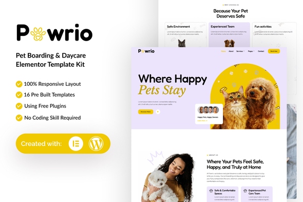 Pawrio  – Pet Boarding & Daycare Elementor Template Kit