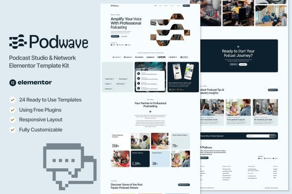 Podwave  – Podcast Studio & Network Elementor Template Kit