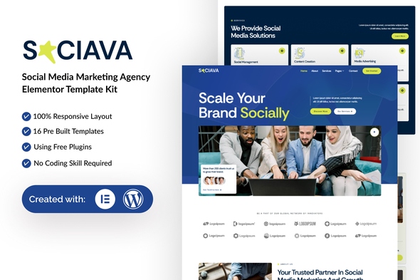 Sociava  – Social Media Marketing Agency Elementor Template Kit