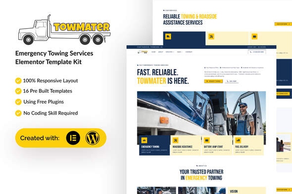 Towmater  – Emergency Towing Service Elementor Template Kit