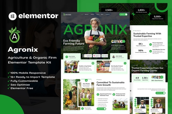 Agronix  – Agriculture & Organic Farming Elementor Template Kit