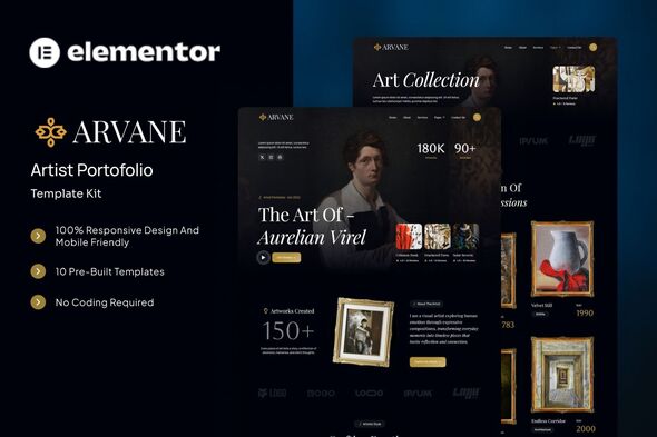 Arvane  – Artist Portfolio Elementor Template Kit